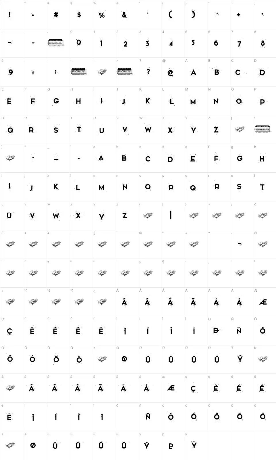 Mapa de caracteres da fonte Snowinter