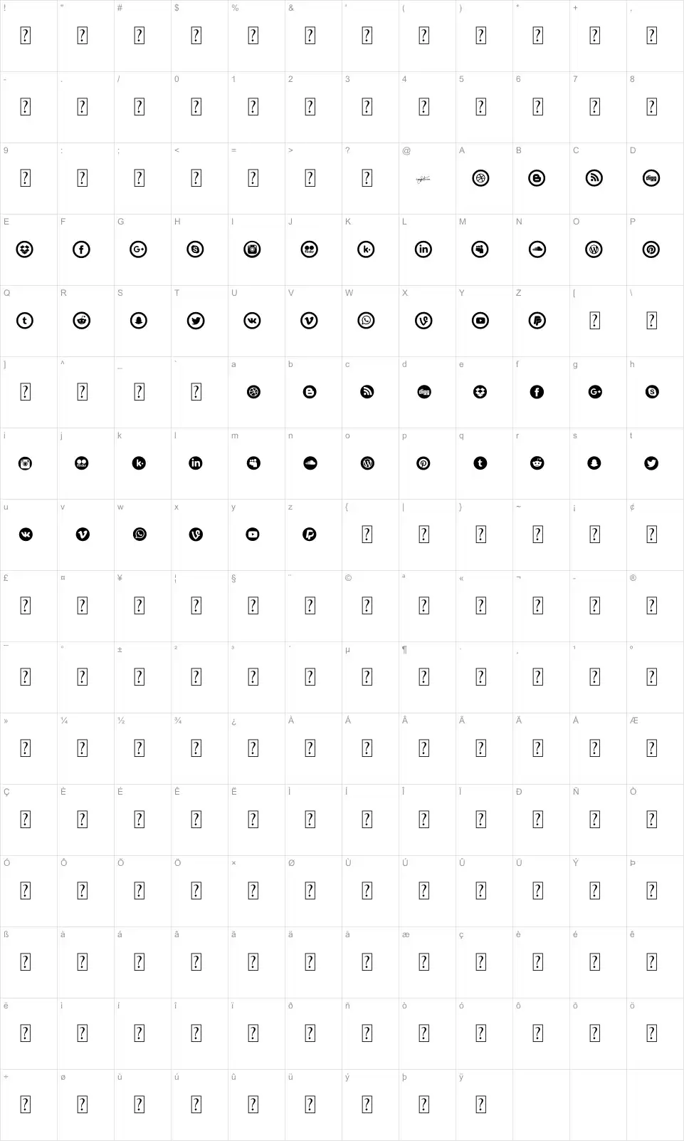 Mapa de caracteres da fonte Social Circles