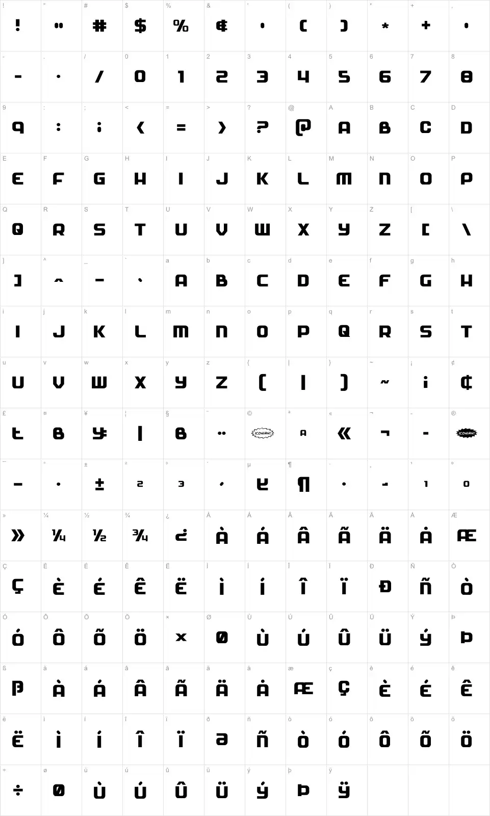 Mapa de caracteres da fonte Soldier