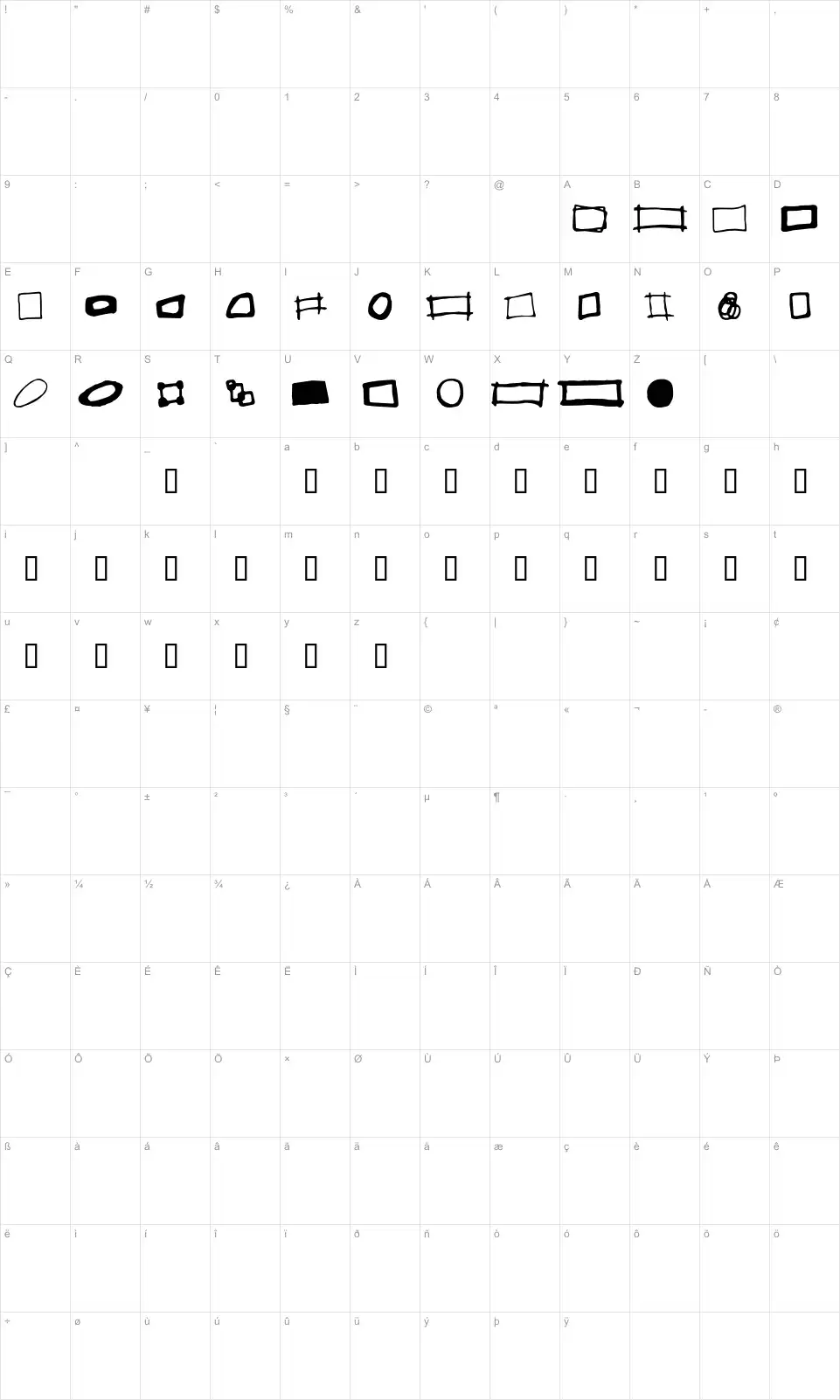 Mapa de caracteres da fonte Some Boxes