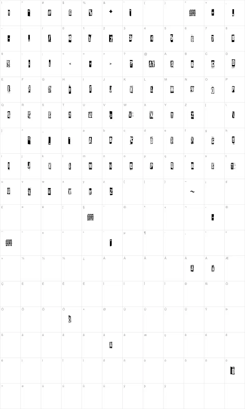 Mapa de caracteres da fonte Something in the way