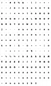 Mapa de caracteres da fonte Soopafresh