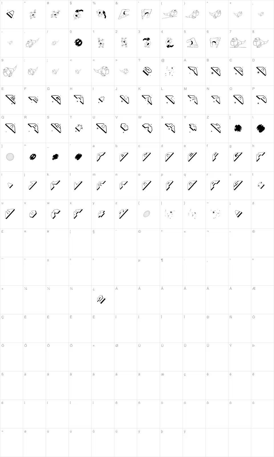 Mapa de caracteres da fonte Space Attacks