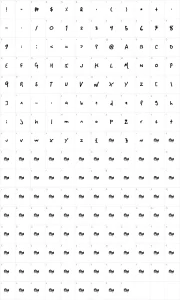 Mapa de caracteres da fonte Space Cowboy