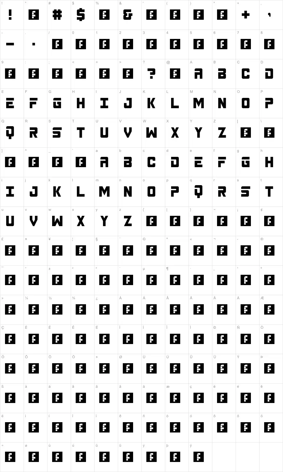 Mapa de caracteres da fonte Spacebar