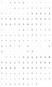 Mapa de caracteres da fonte Spahrty Girl