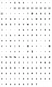 Mapa de caracteres da fonte Specify