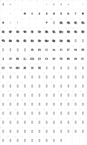 Mapa de caracteres da fonte Spiral Initials