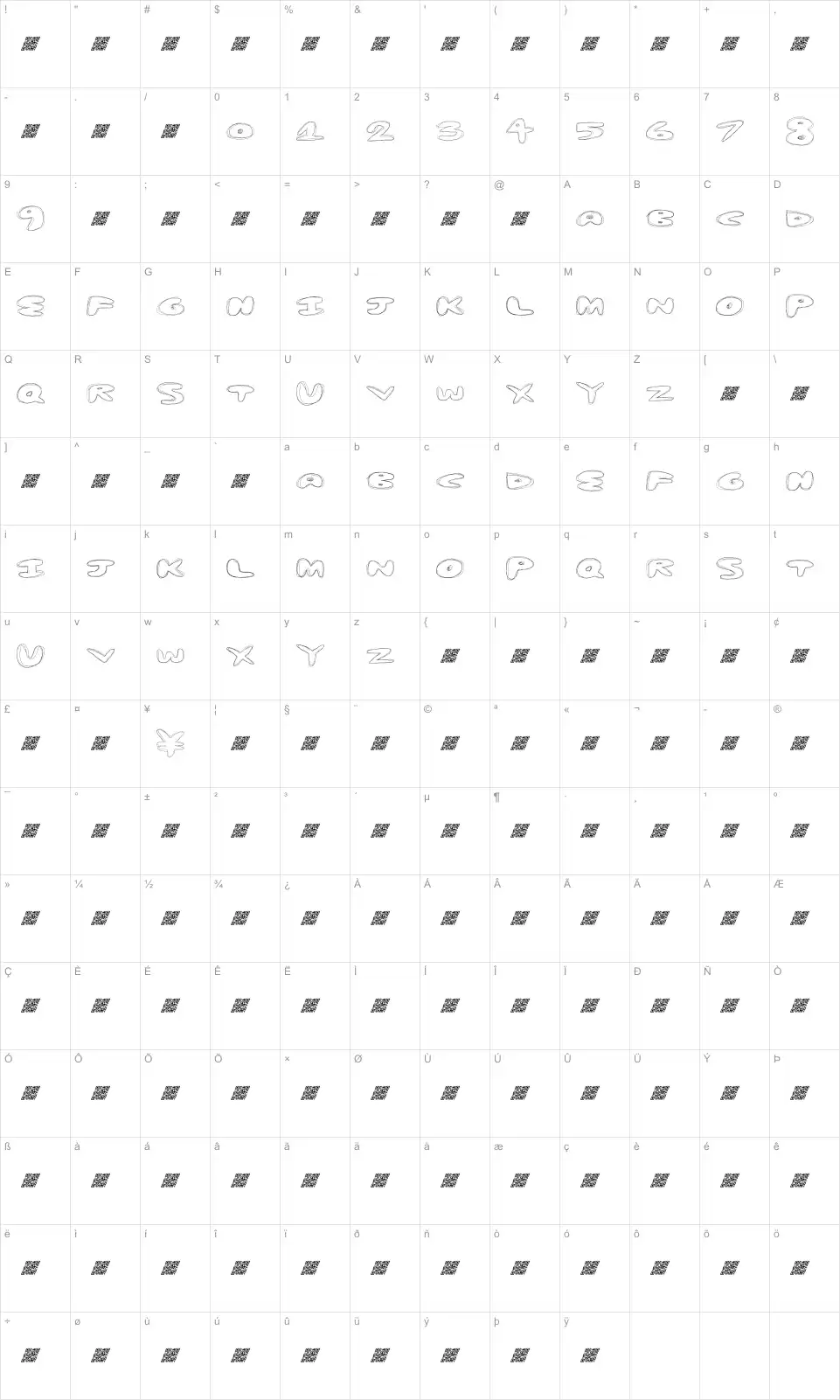 Mapa de caracteres da fonte Spring Bump