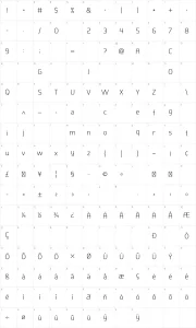 Mapa de caracteres da fonte Springsteel Light