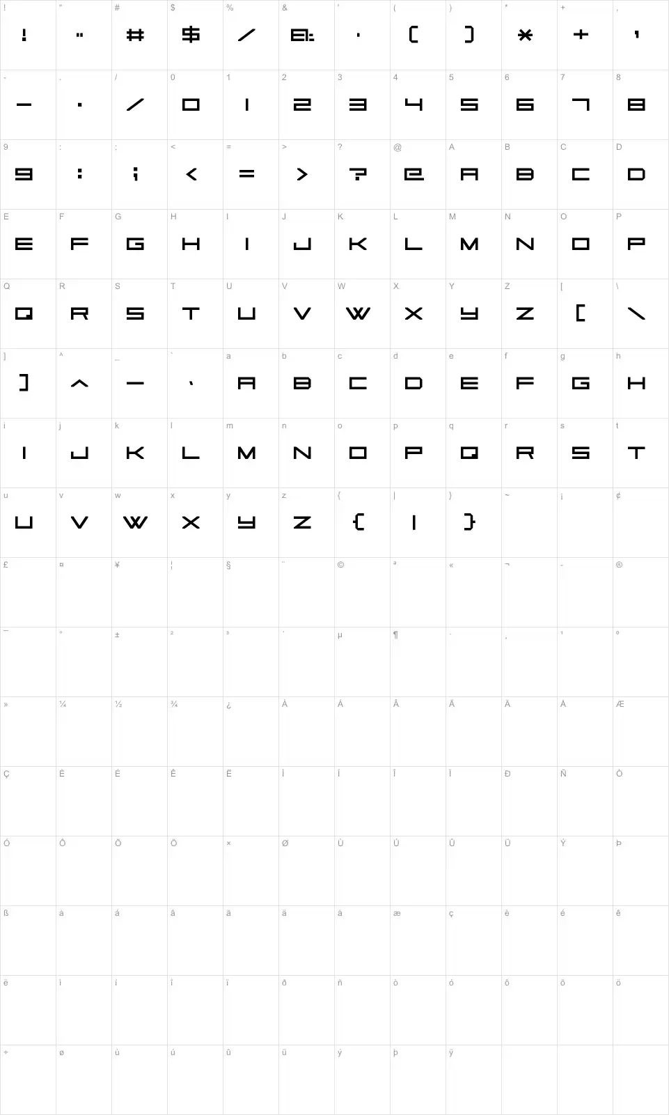 Mapa de caracteres da fonte Square Sans Serif 7
