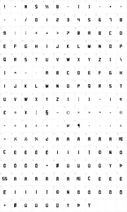 Mapa de caracteres da fonte SquareFont
