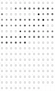 Mapa de caracteres da fonte Star Things