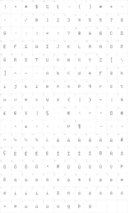 Mapa de caracteres da fonte Starry Type