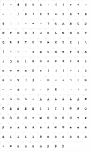 Mapa de caracteres da fonte Stempel