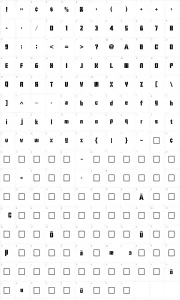 Mapa de caracteres da fonte Stencil Camera