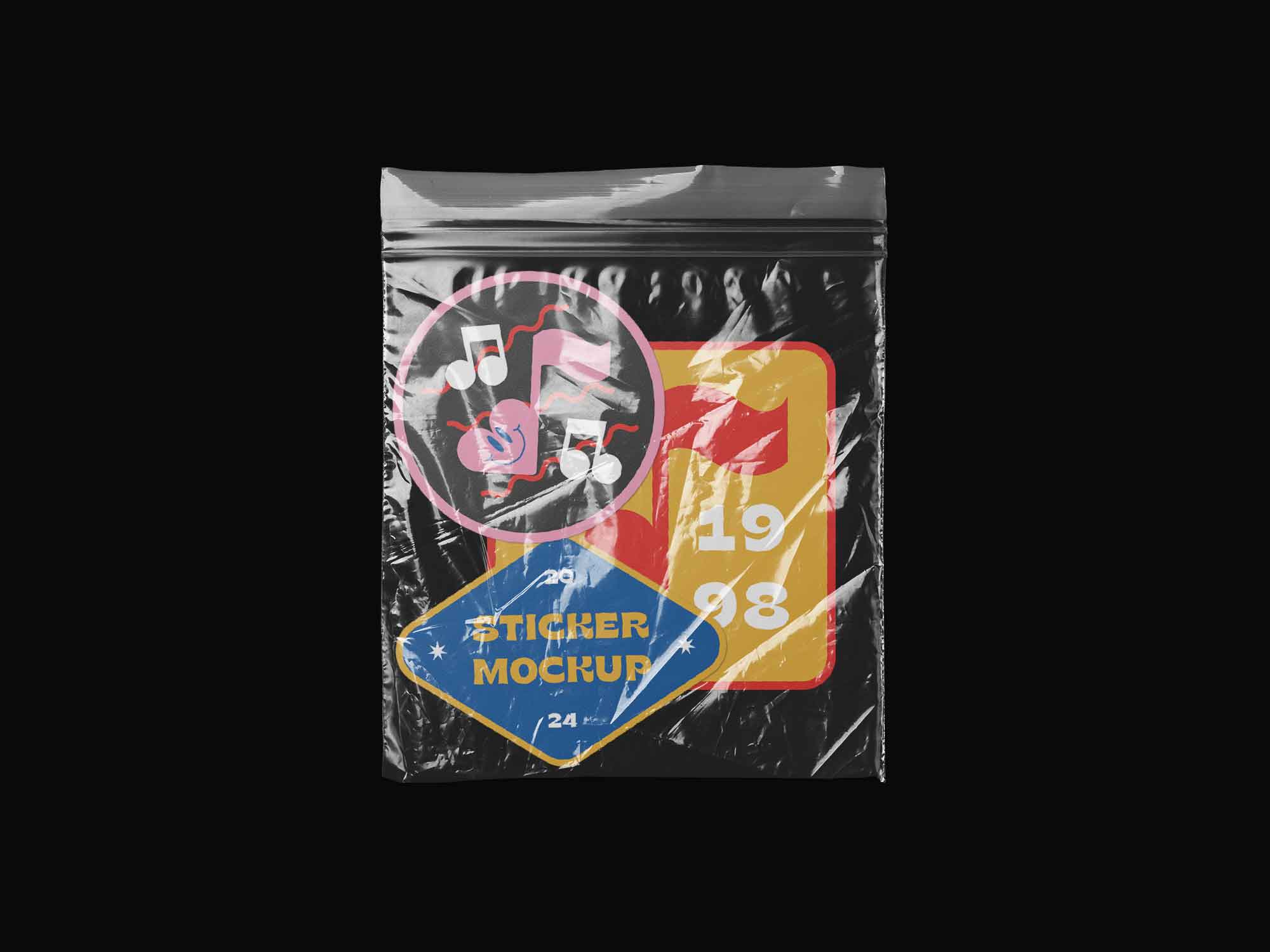 Stickers in Foil Bag Mockup