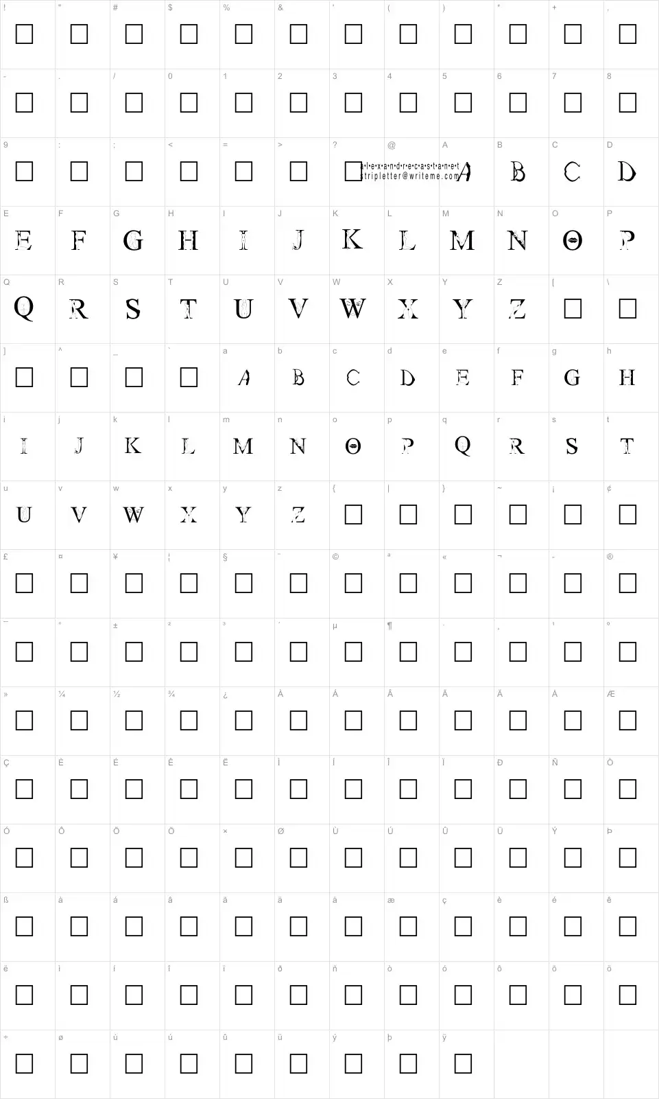 Mapa de caracteres da fonte Strip Letter 1