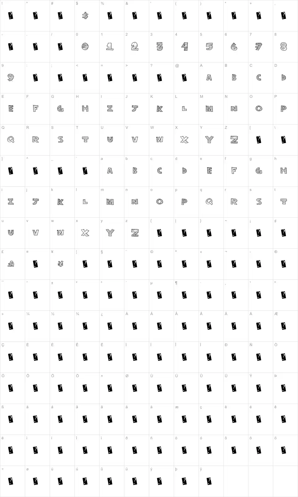 Mapa de caracteres da fonte Stripe Fun