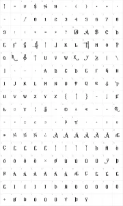 Mapa de caracteres da fonte Sucker Font