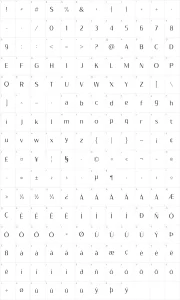 Mapa de caracteres da fonte Sumptuous Light