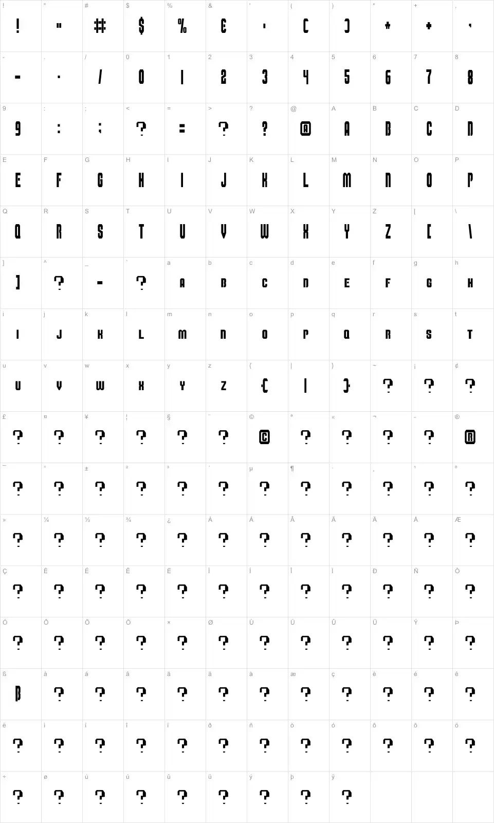 Mapa de caracteres da fonte Super Mario Bros Alphabet