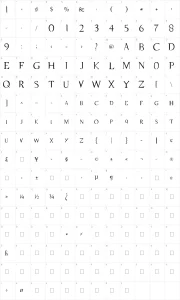 Mapa de caracteres da fonte Supernatural Knight