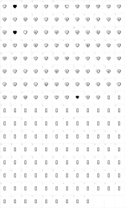 Mapa de caracteres da fonte Sweat Hearts BV