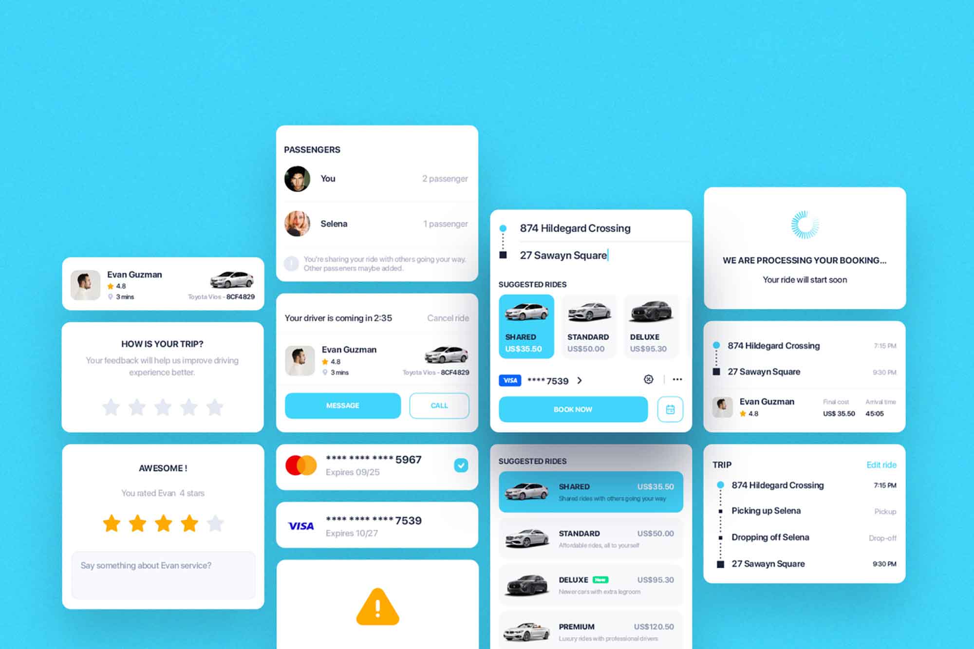 Taxi Booking UI Components Template (Sketch)