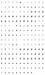 Mapa de caracteres da fonte Team Spirit