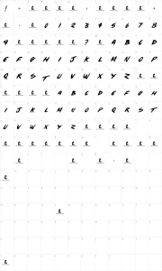 Mapa de caracteres da fonte The Beach