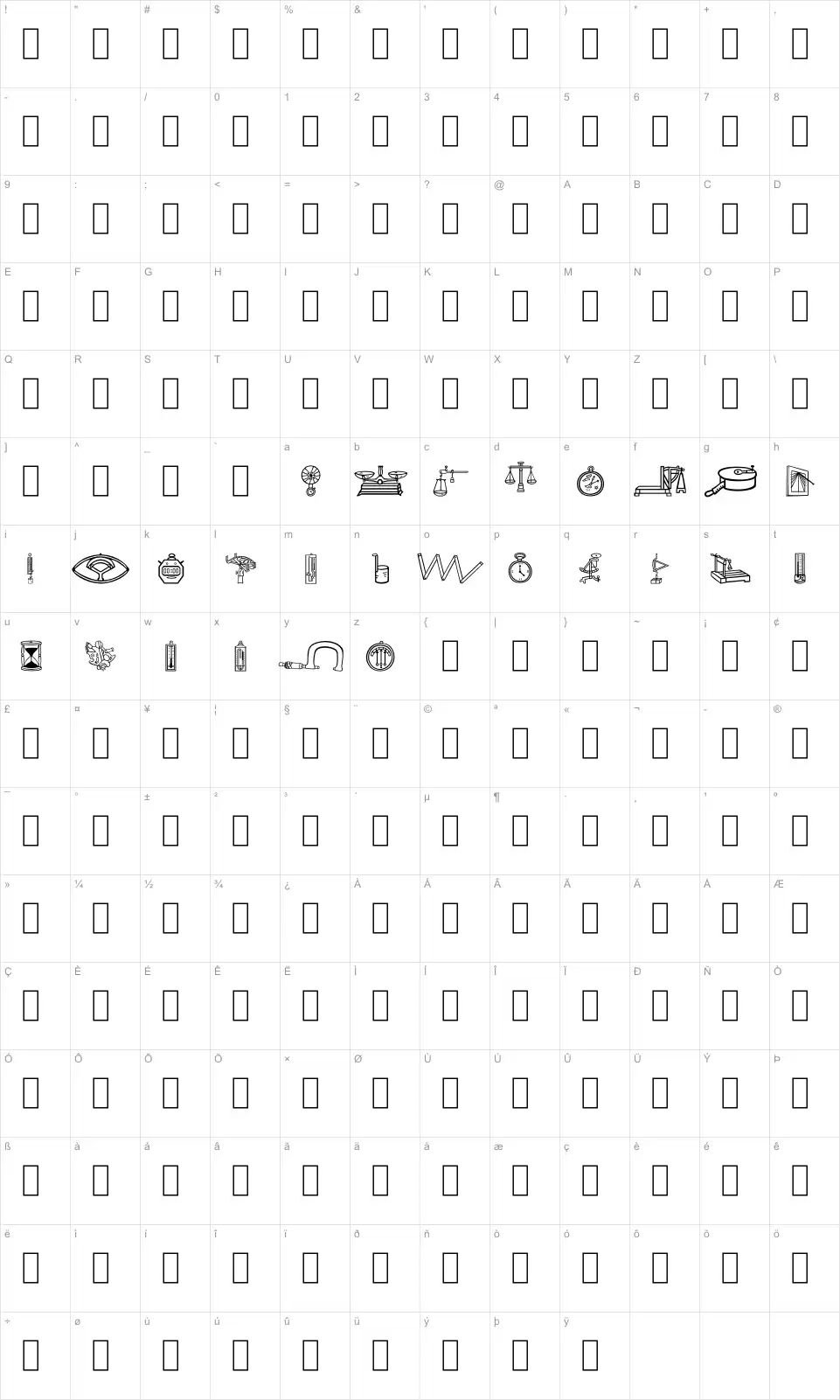 Mapa de caracteres da fonte The Happy Medium