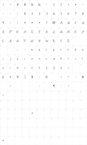 Mapa de caracteres da fonte The Lodger Rang