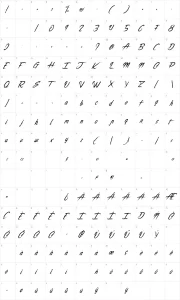 Mapa de caracteres da fonte The Night Creatures
