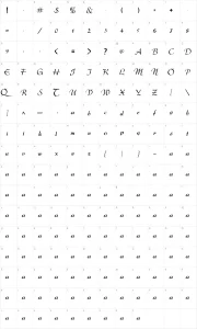 Mapa de caracteres da fonte The Queenz