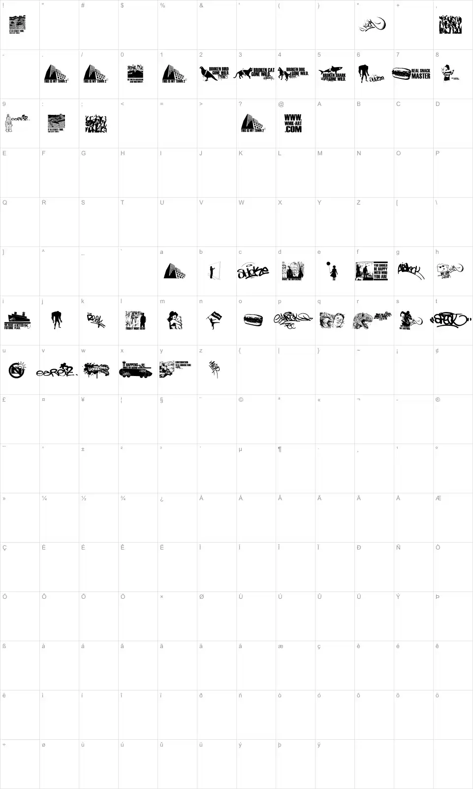 Mapa de caracteres da fonte This Is My Town 2