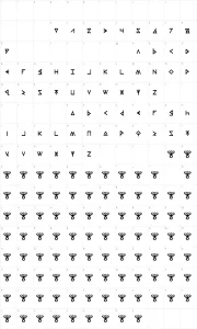 Mapa de caracteres da fonte Thors Hammer Carved