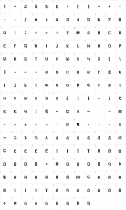 Mapa de caracteres da fonte Three-Sixty