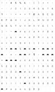 Mapa de caracteres da fonte Tidy Hand