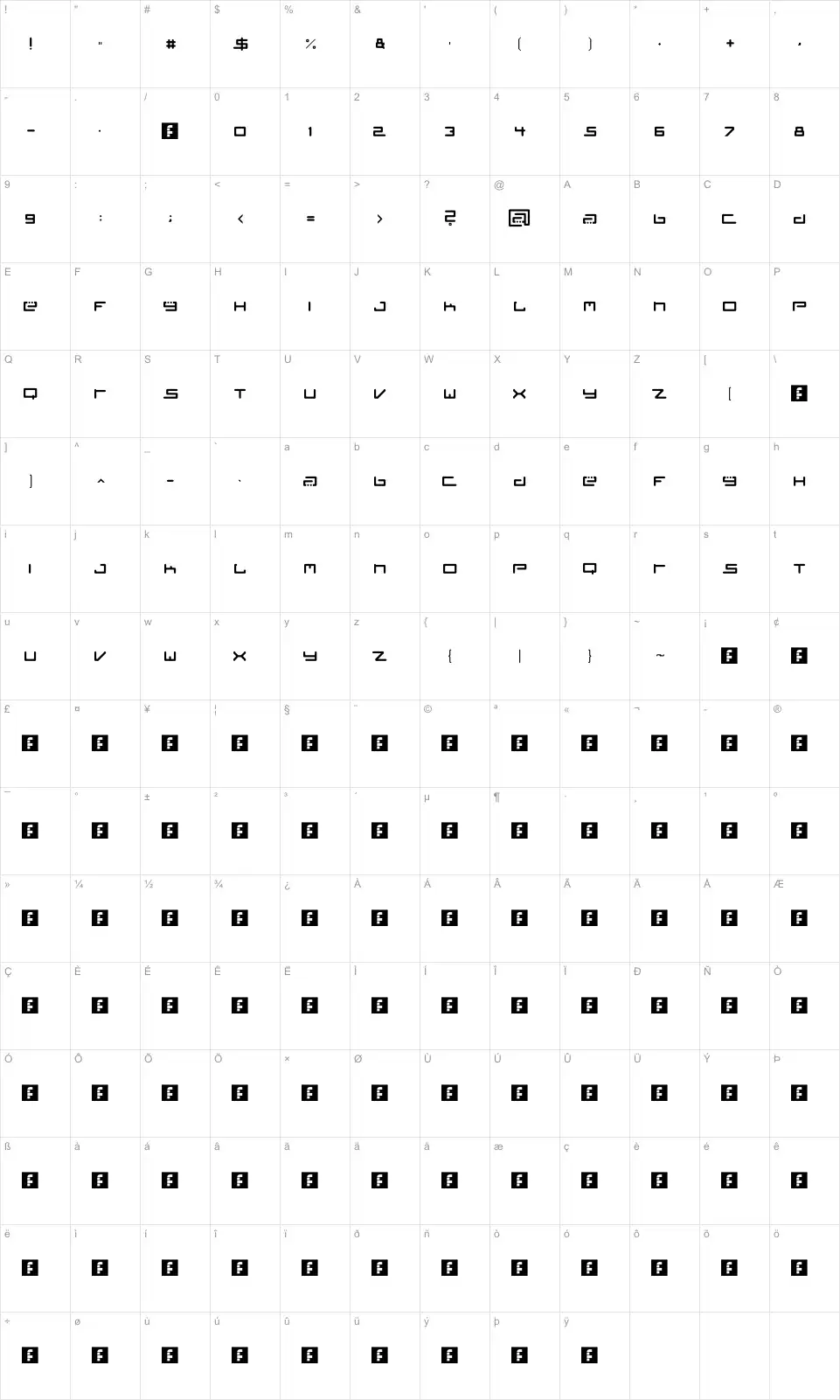 Mapa de caracteres da fonte Tiesto Font Regular