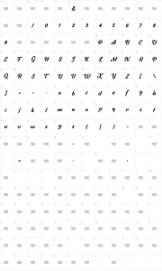 Mapa de caracteres da fonte Tilda Script