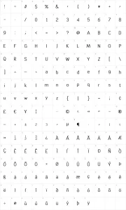 Mapa de caracteres da fonte Tin Birdhouse