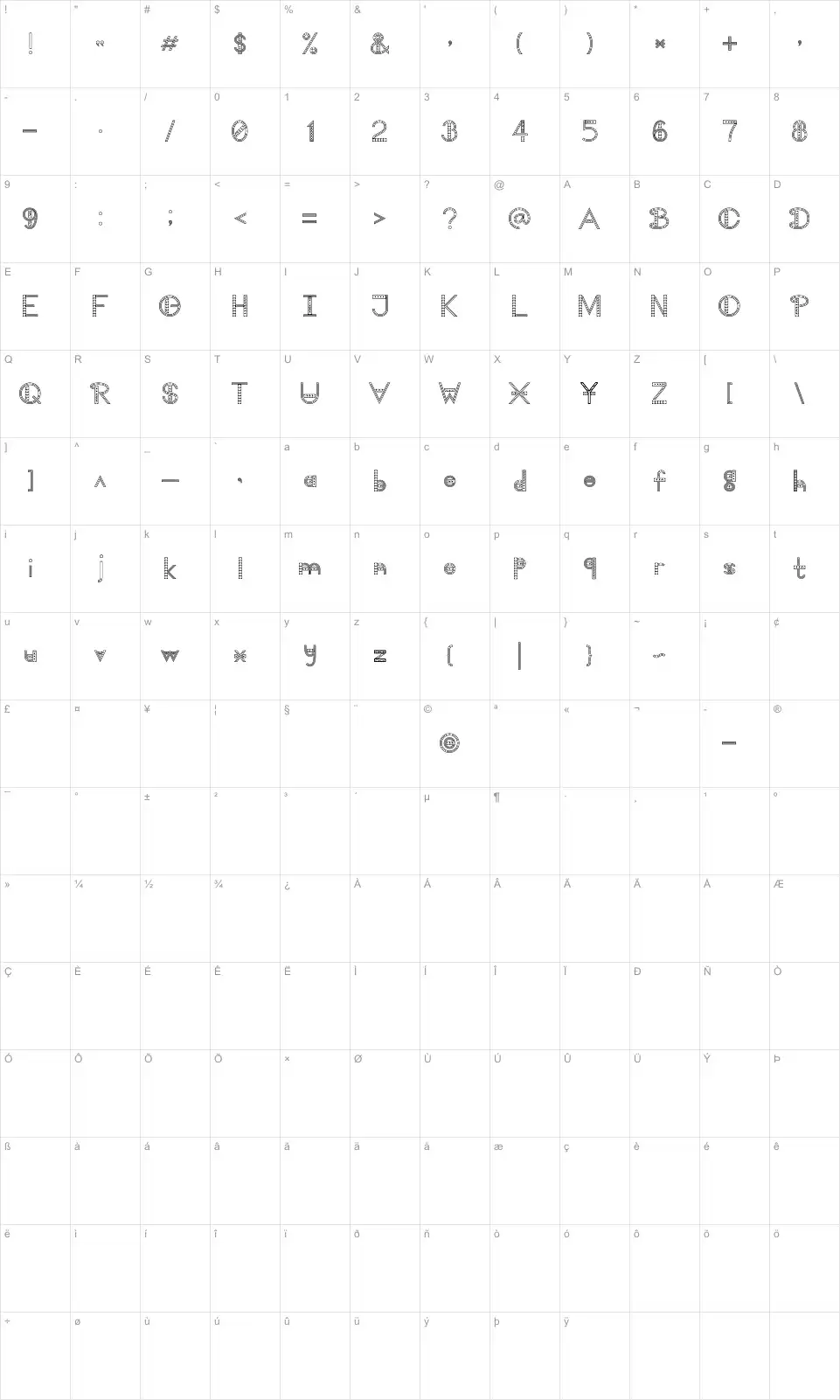Mapa de caracteres da fonte Too Damn Fancy