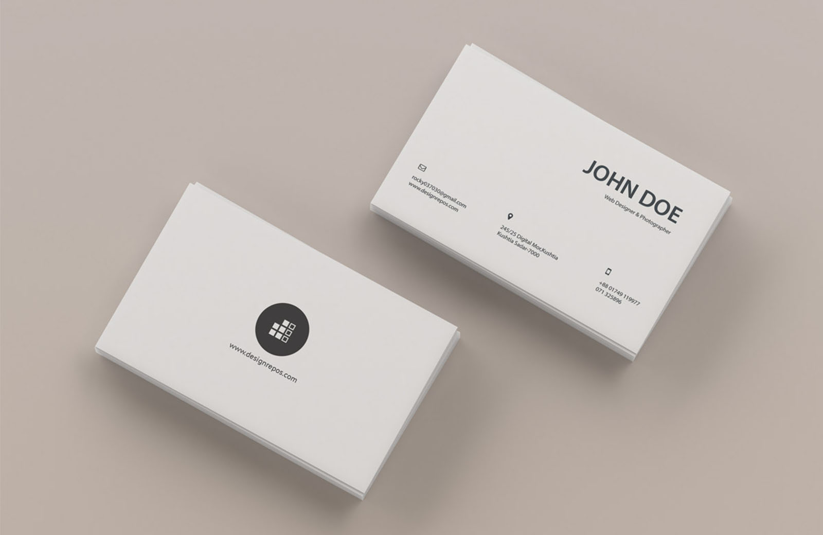 Top View Back and Front Business Card Mockup (PSD)