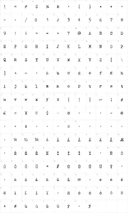 Mapa de caracteres da fonte Tox Typewriter