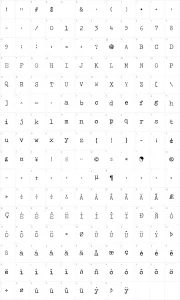 Mapa de caracteres da fonte Traveling Typewriter