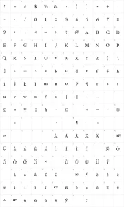 Mapa de caracteres da fonte Tribal Garamond