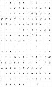 Mapa de caracteres da fonte Tristan