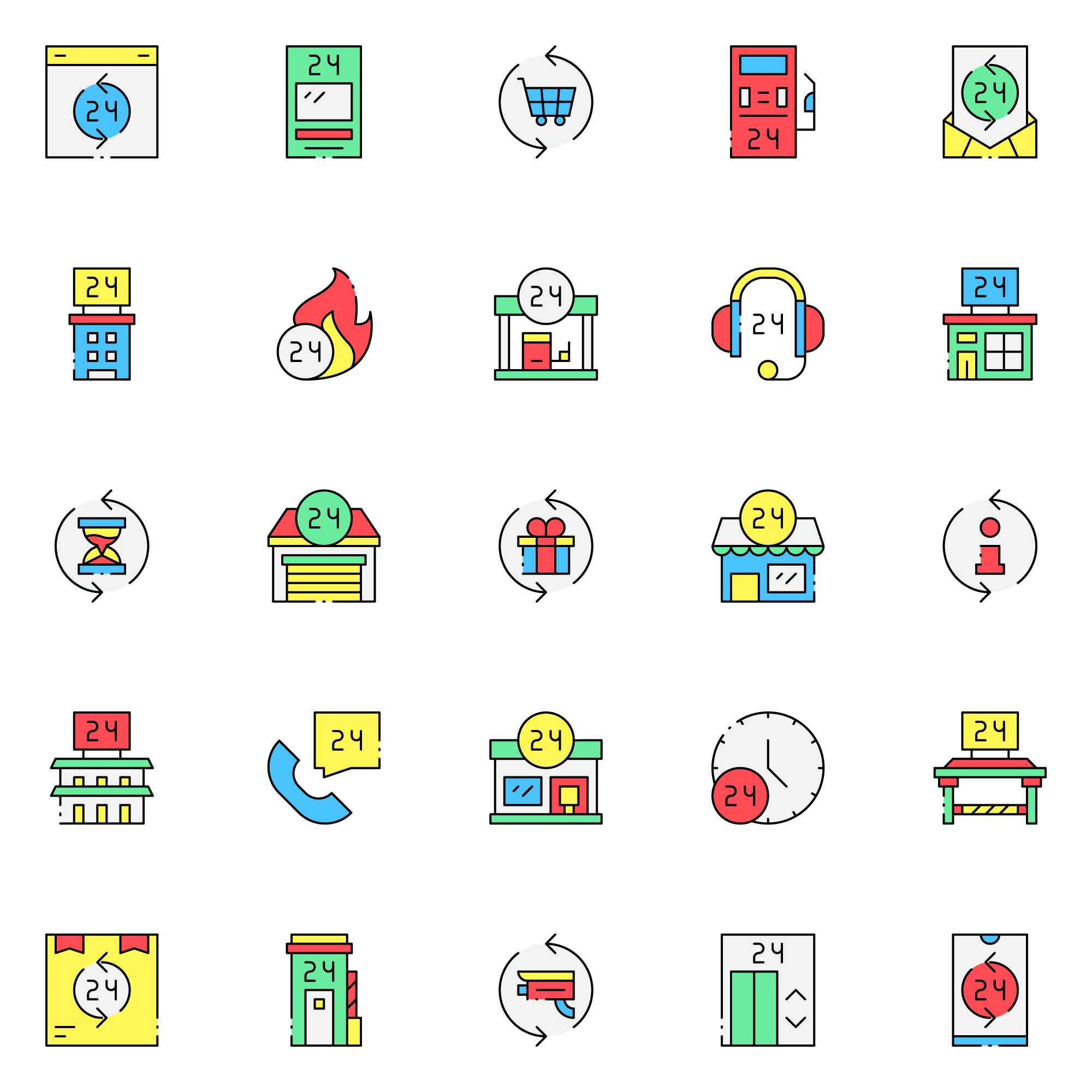 Twenty Four Hours Service Icons