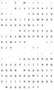 Mapa de caracteres da fonte Two For Juan NF